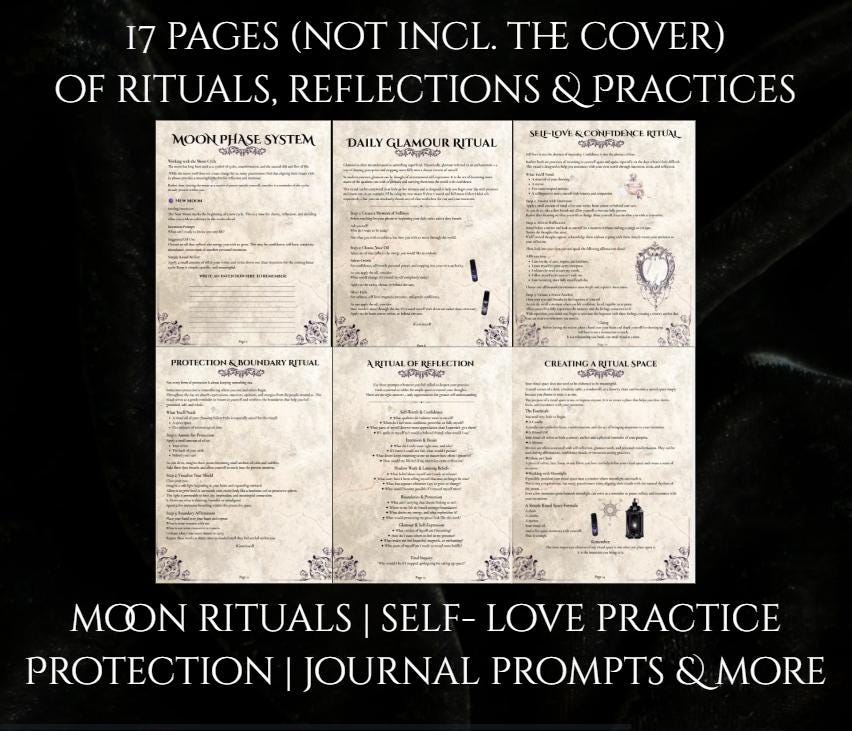 A spread of the grimoire's 17 pages of rituals, reflections, and practices